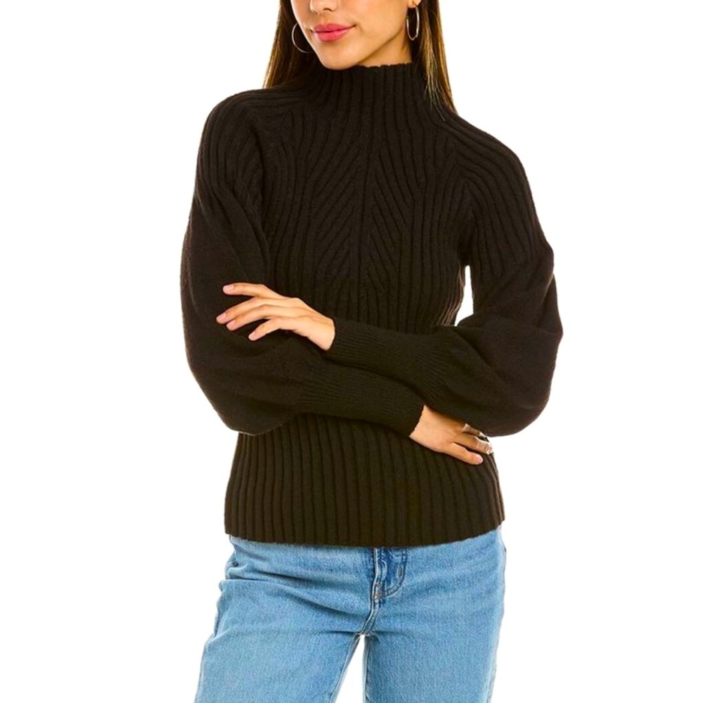 Max Studio Womens Balloon Sleeve Sweater Black turtleneck NWT XS
